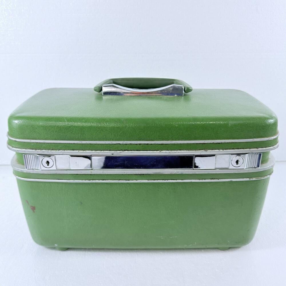 VTG Samsonite Silhouette Green Train Case Makeup Cosmetic Hard Luggage Suitcase